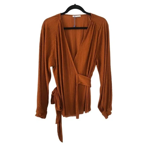 ZARA Basic Scoop V-Neck Wrap Blouse with Waist Bow Tie Size M​​​ - Picture 2 of 16